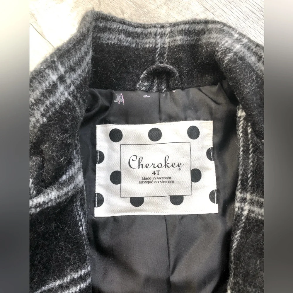 Cherokee Black Plaid Window Pane Coat With Slight Flare Acrylic / Wool Blend